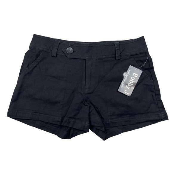 Bobby J Junior SMALL Size 5 Black Curvy Mid-Rise Chino Shorts Flat Front Stretch - Picture 1 of 7